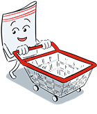 Mascotte Flexico qui fait les courses