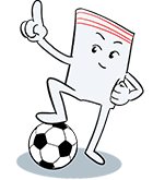 Mascotte Flexico qui fait du football