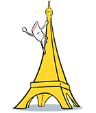 Mascotte Flexico qui grimpe la tour eiffel